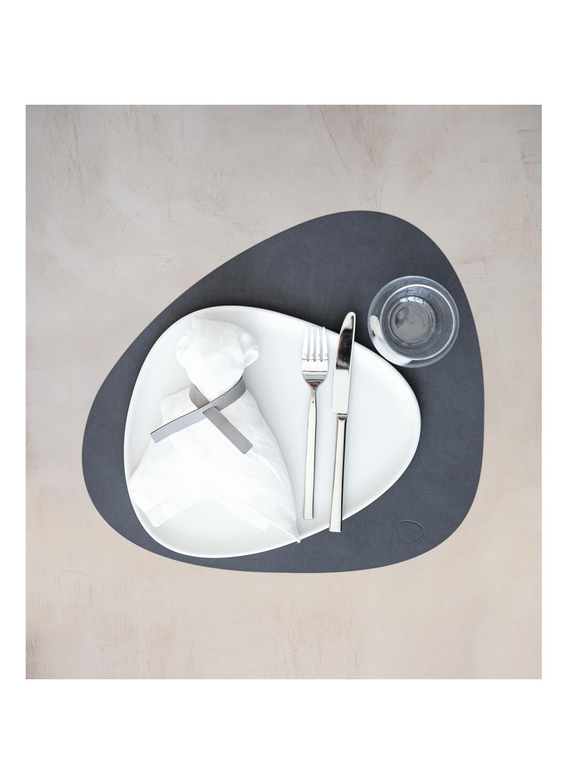 LIND DNA Giftset Curve placemat en onderzetter van  leer set van 8   - voorkant 5 antraciet