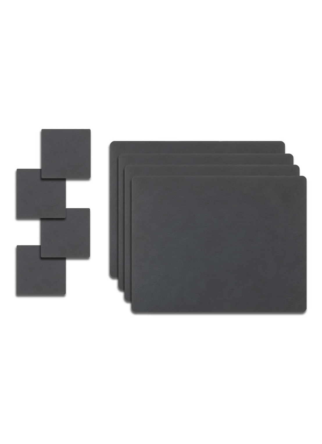 LIND DNA Giftset Square L placemat en onderzetter van  leer set van 8  - voorkant 2 antraciet