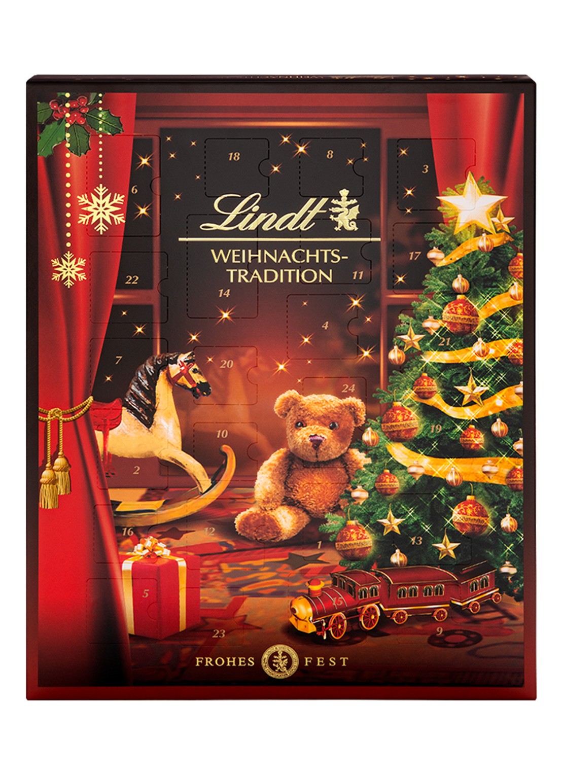 Lindt Tradition adventskalender 253 gram - 24 dagen - voorkant beige