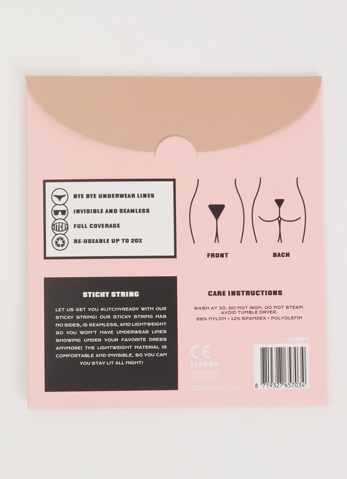 Litchy Sticky plak string - voorkant 2 beige