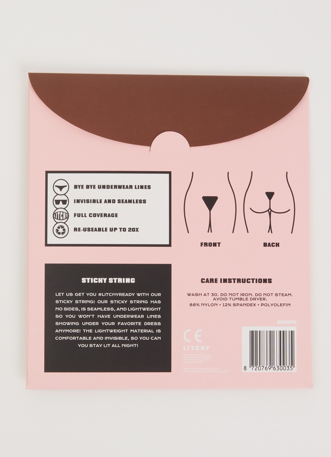 Litchy Sticky plak string - voorkant 2 donkerbruin
