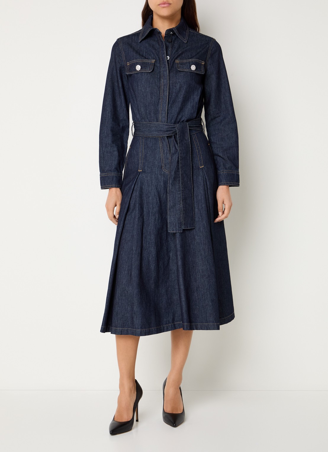 Liu Jo Abito midi denim tuniekjurk met plooidetail - detail indigo