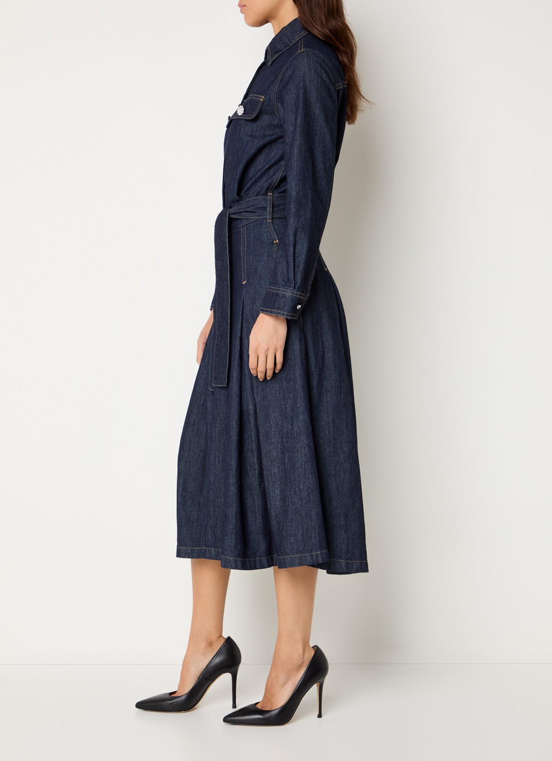 Liu Jo Abito midi denim tuniekjurk met plooidetail - voorkant 3 indigo