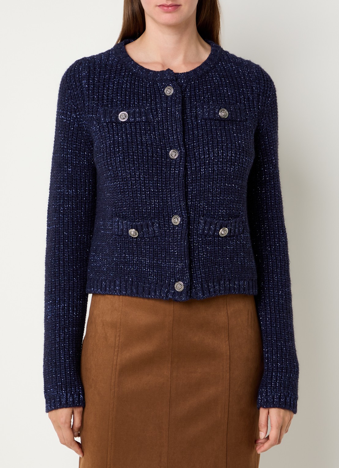 Liu Jo Aperta grofgebreid vest in wolblend met sierknopen en lurex - detail 2 donkerblauw