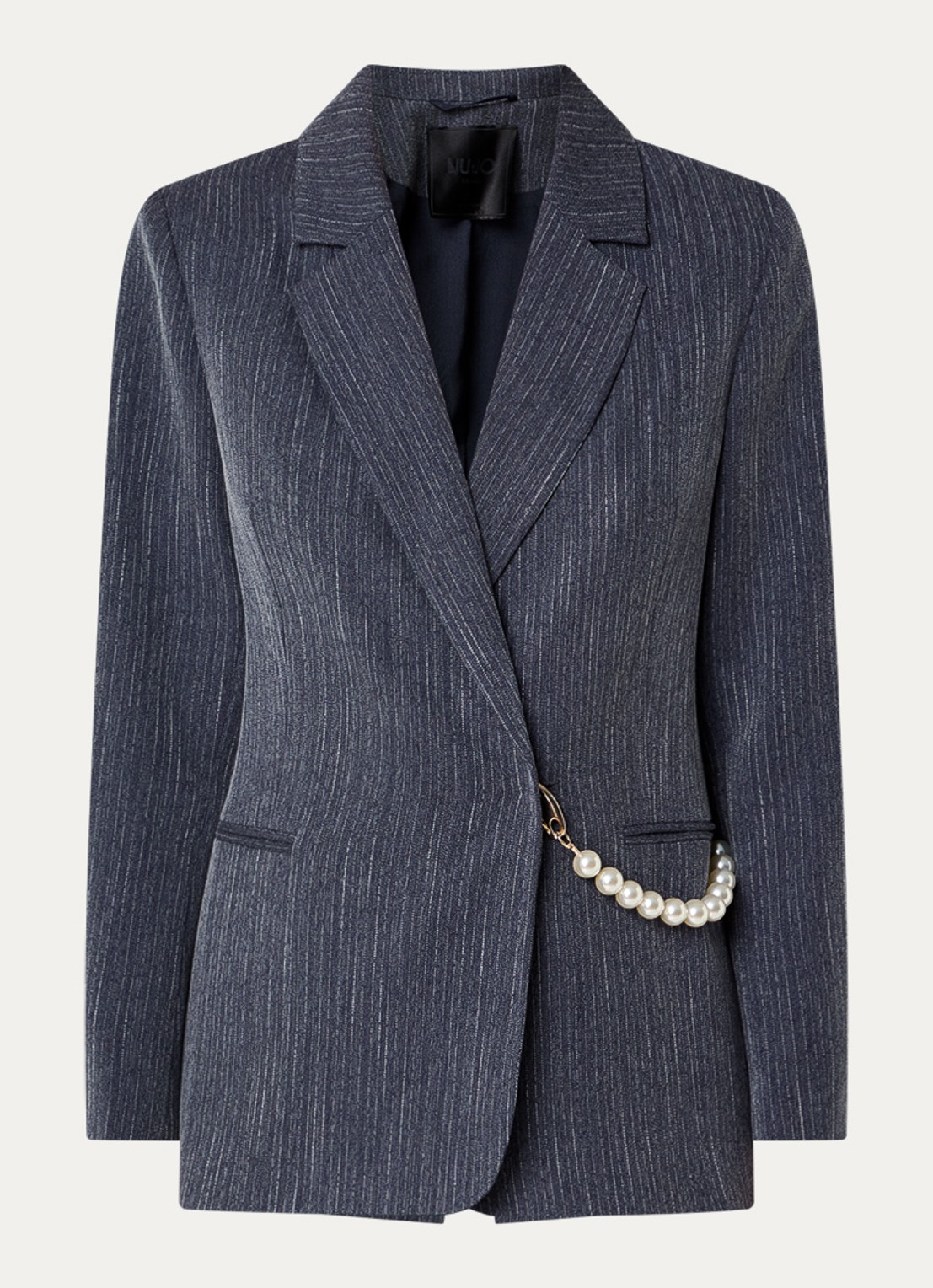 Liu Jo Blazer met imitatieparels en paspelzakken - voorkant 3 donkerblauw