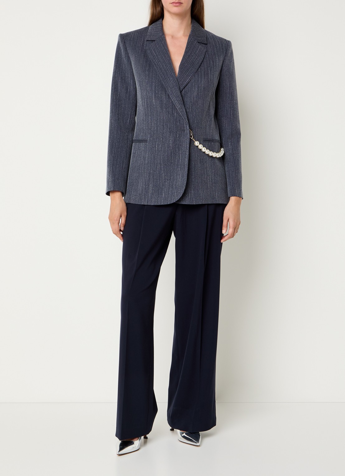 Liu Jo Blazer met imitatieparels en paspelzakken - voorkant 4 donkerblauw
