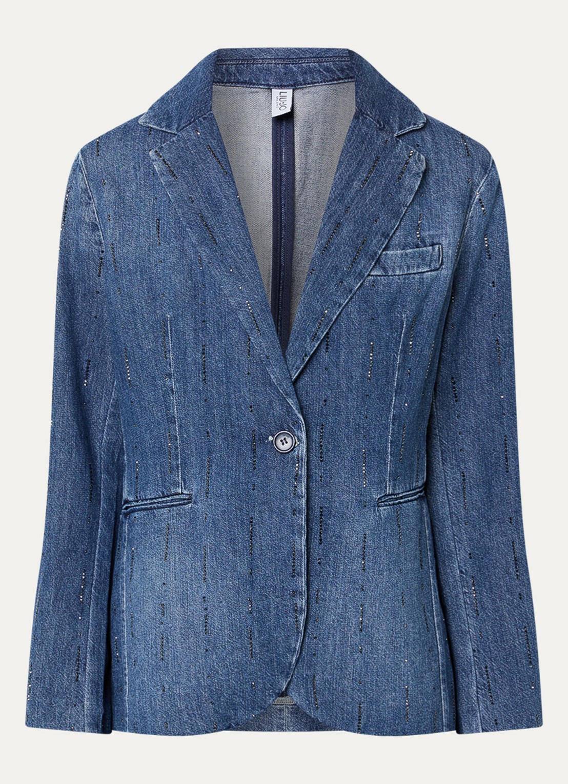 Liu Jo Blazer van denim met strass - voorkant 3 indigo