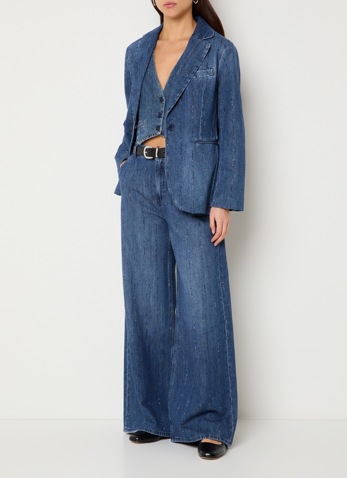 Liu Jo Blazer van denim met strass - voorkant 4 indigo
