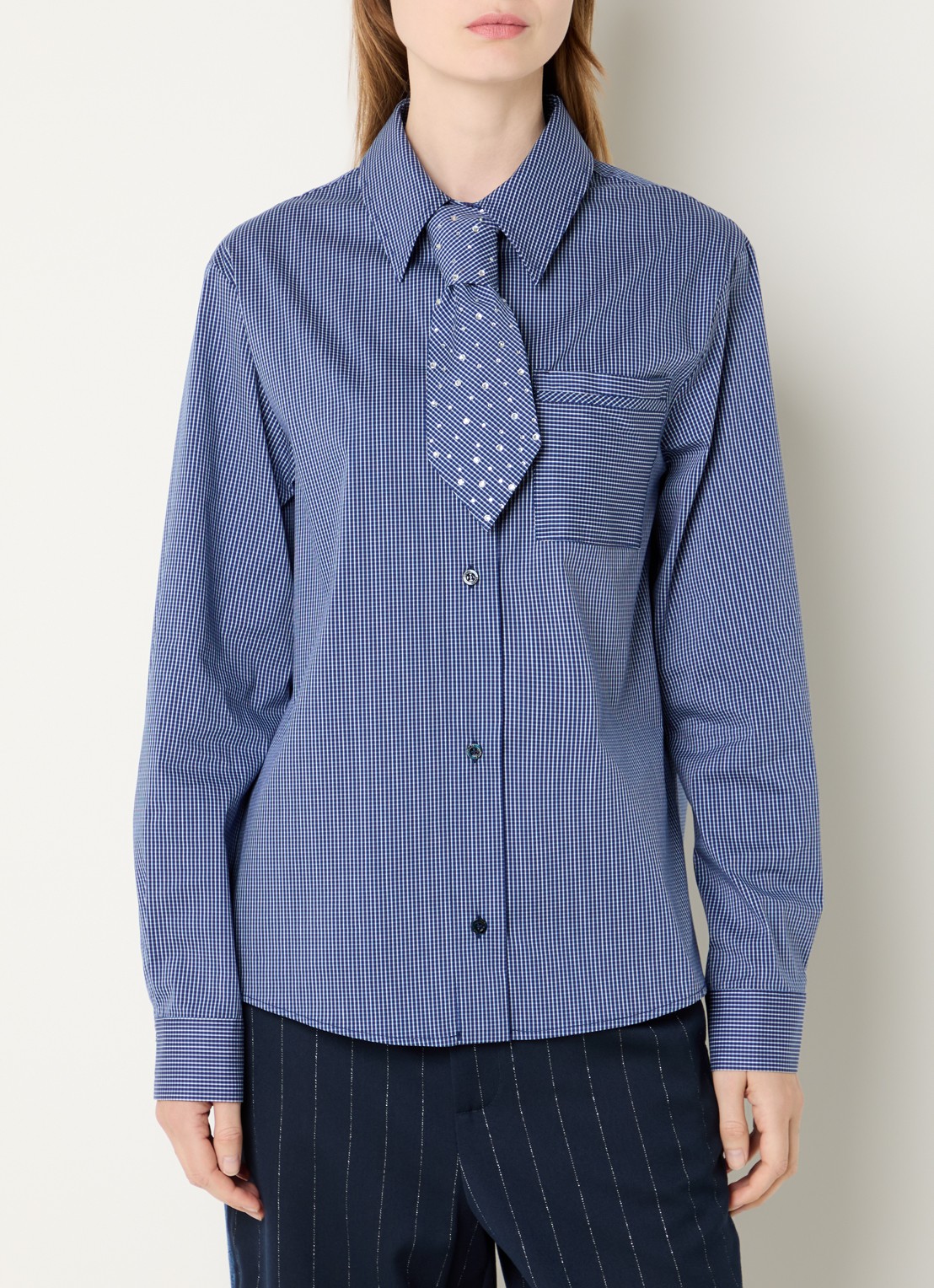 Liu Jo Blouse met pied-de-poule dessin - detail 4 donkerblauw