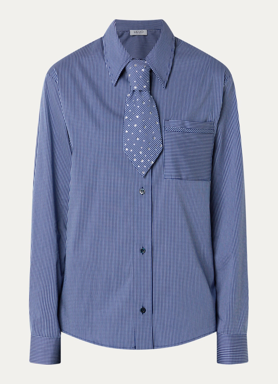 Liu Jo Blouse met pied-de-poule dessin - voorkant donkerblauw