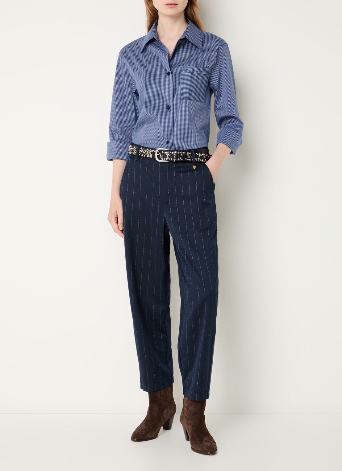 Liu Jo Blouse met pied-de-poule dessin - voorkant 2 donkerblauw