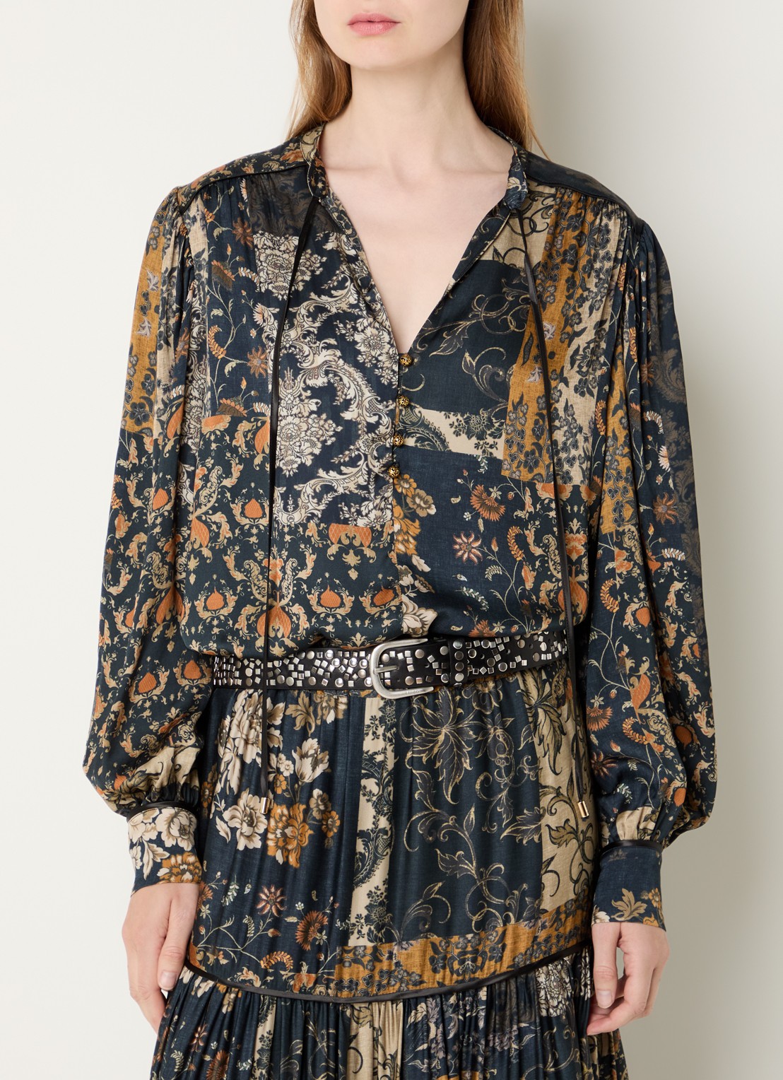 Liu Jo Blouse met print en ballonmouw - detail 2 donkerblauw