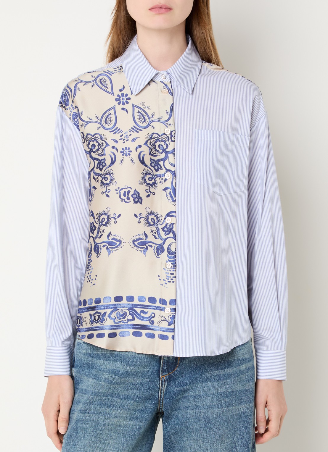 Liu Jo Blouse met print en borstzak - detail 2 blauwgrijs