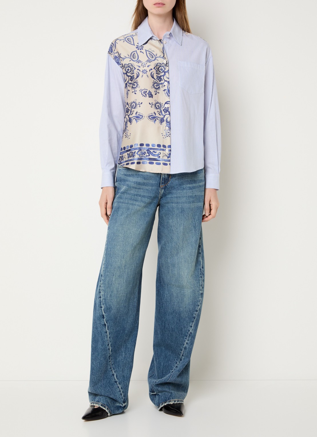 Liu Jo Blouse met print en borstzak - voorkant 4 blauwgrijs