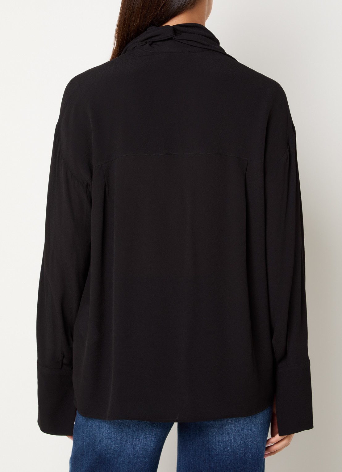 Liu Jo Blouse met sjaalkraag en franjes - achterkant zwart