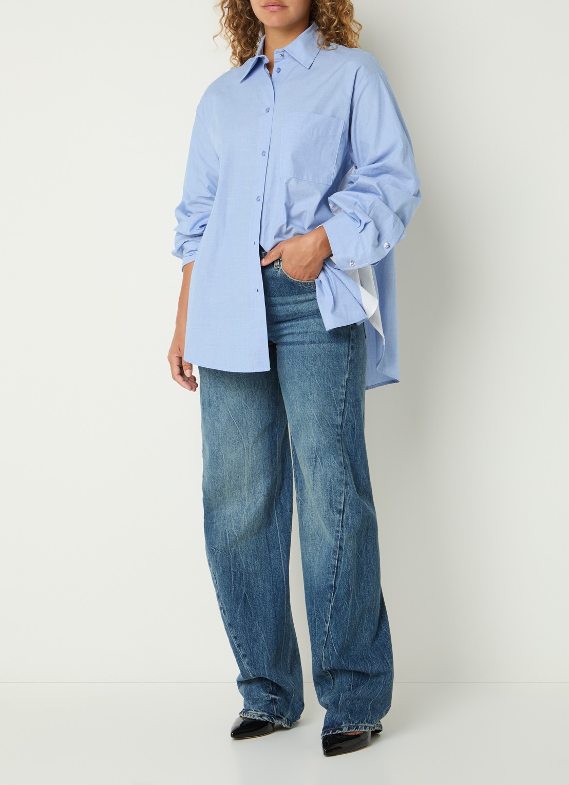 Liu Jo Blouse met split - voorkant 2 staalblauw
