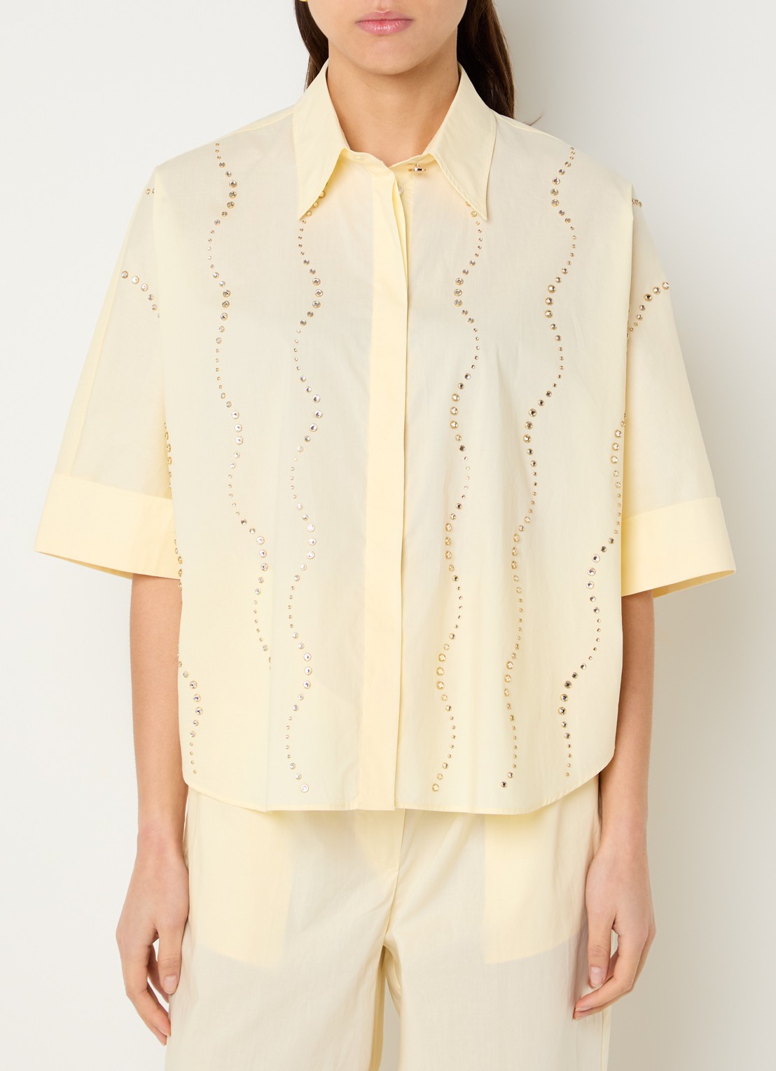Liu Jo Blouse met strass - detail 2 lichtgeel