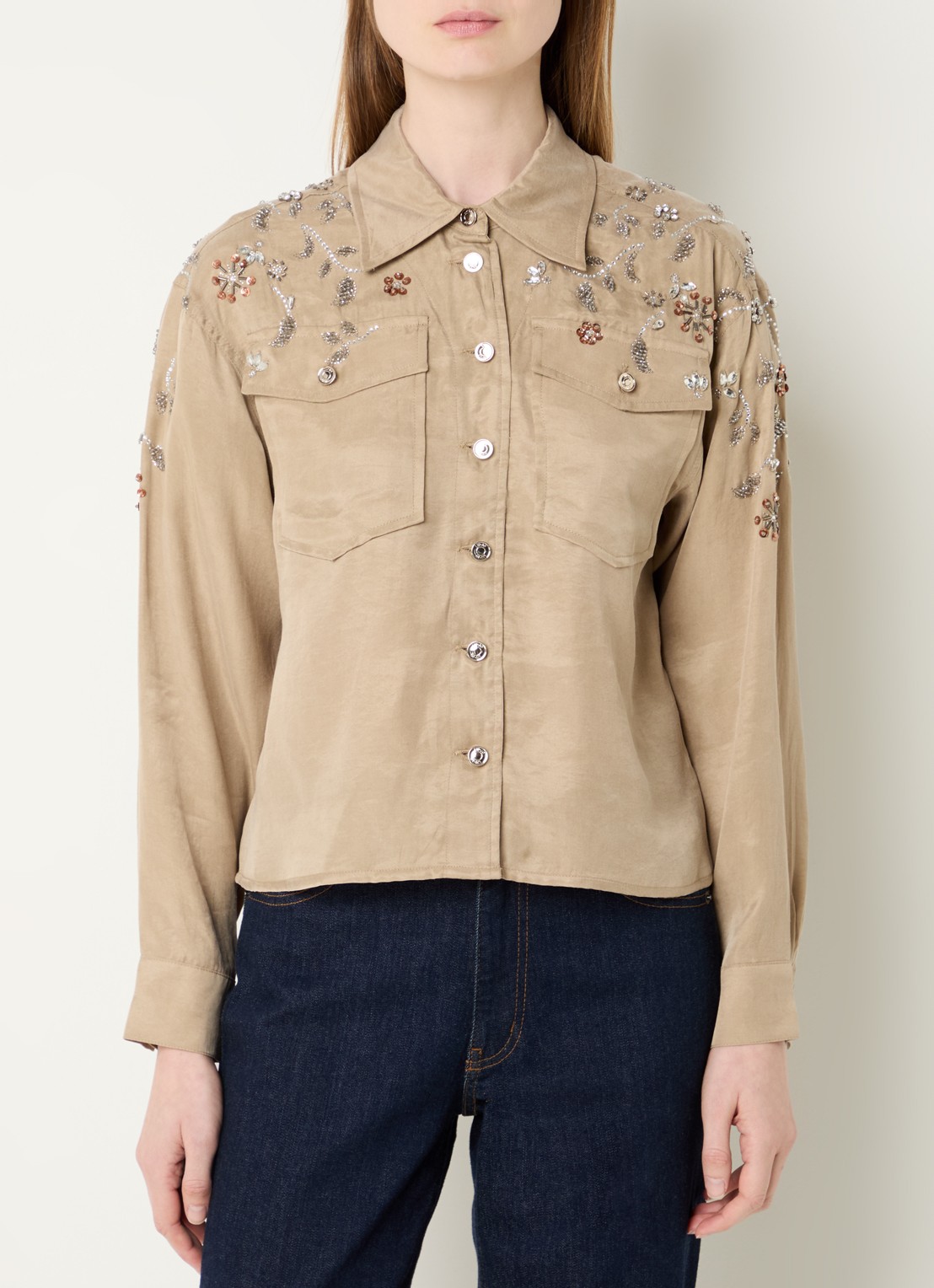 Liu Jo Blouse met strass - detail 3 donkerbeige