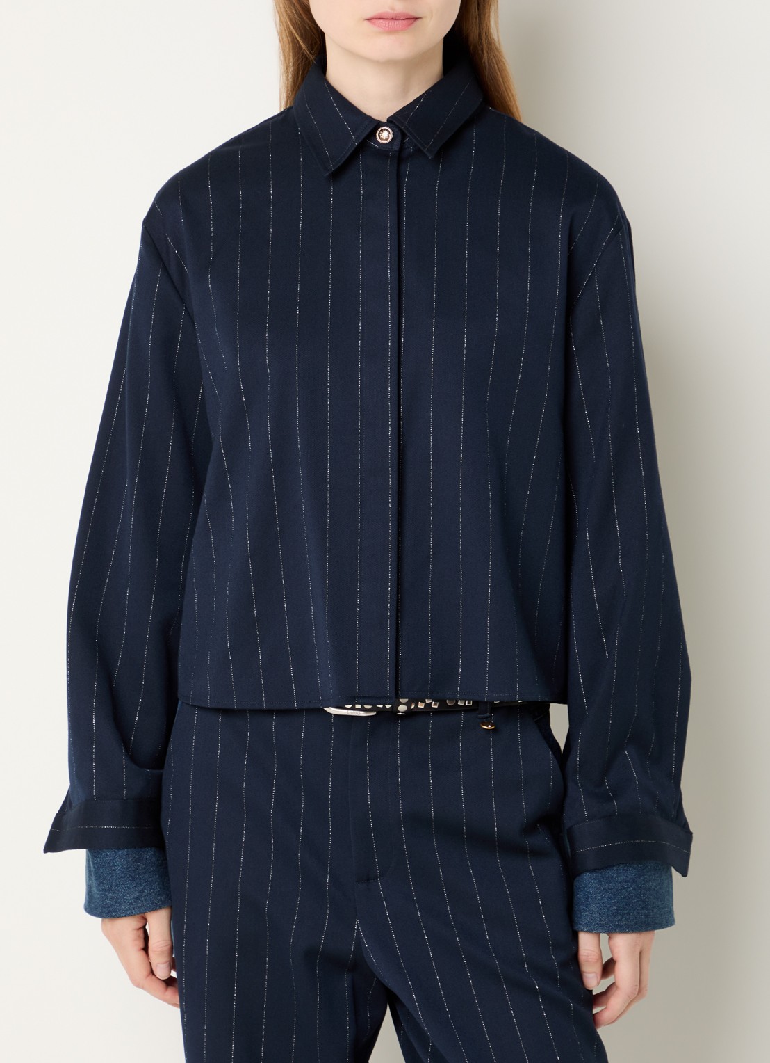Liu Jo Blouse met streepprint - detail 4 donkerblauw