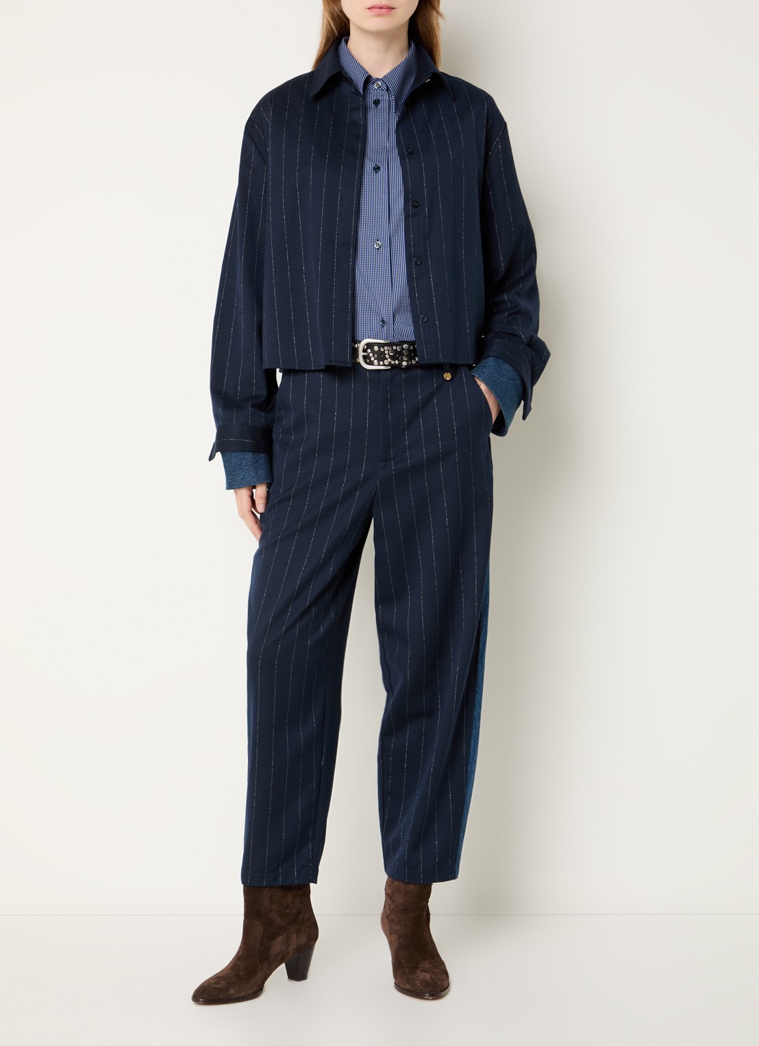 Liu Jo Blouse met streepprint - voorkant 3 donkerblauw