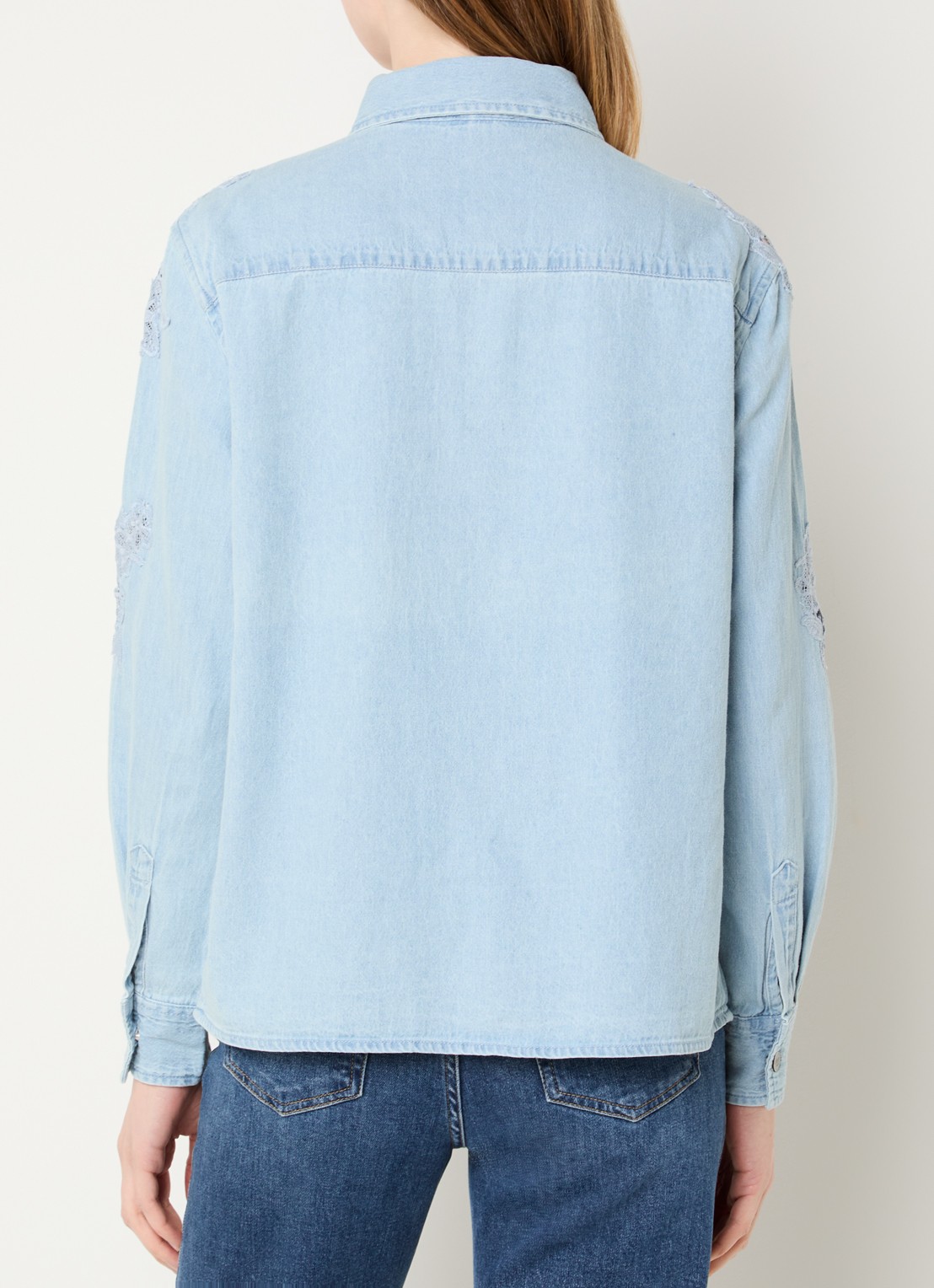 Liu Jo Blouse van chambray met broderie - achterkant 4 indigo