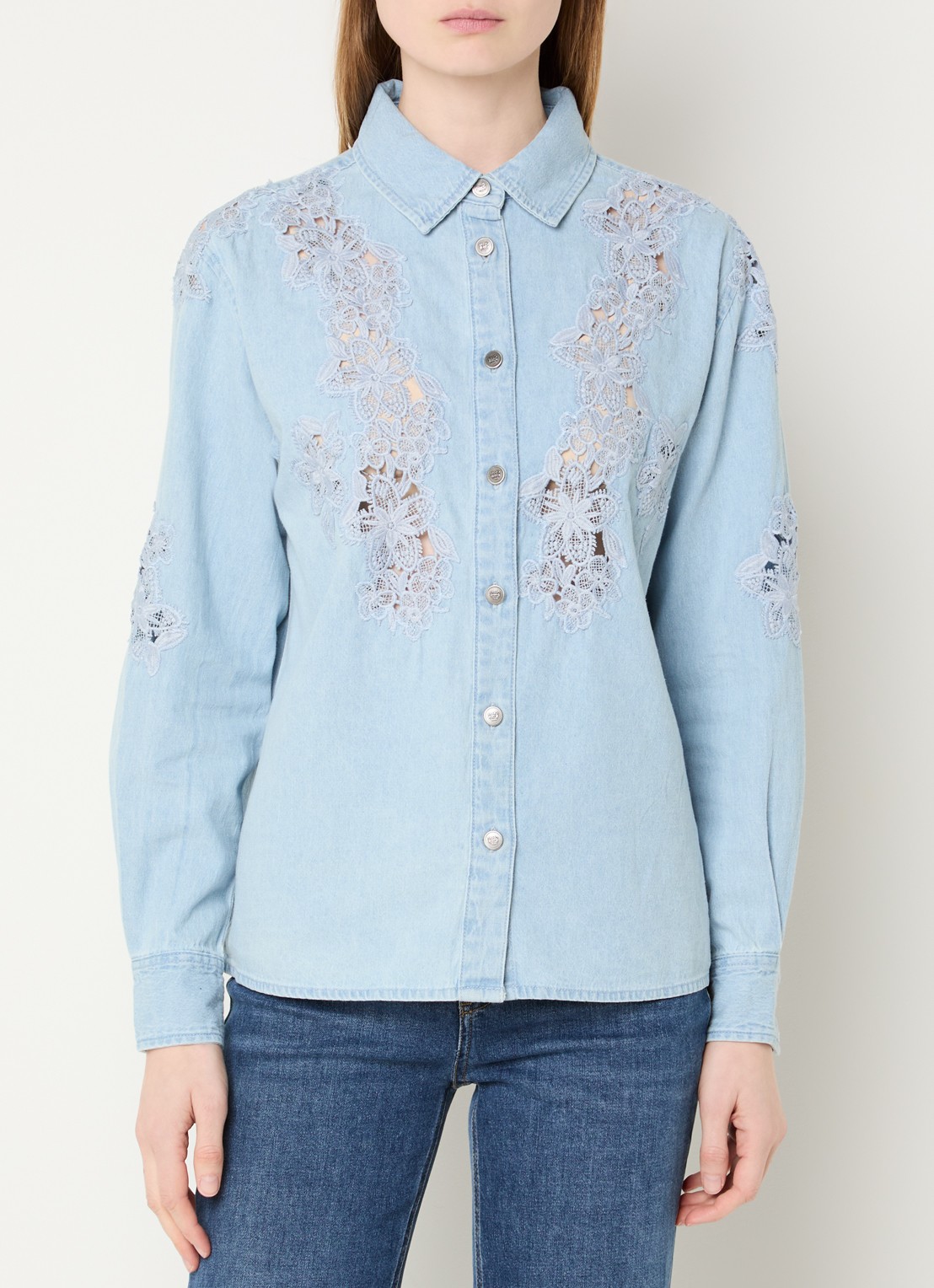 Liu Jo Blouse van chambray met broderie - detail 3 indigo