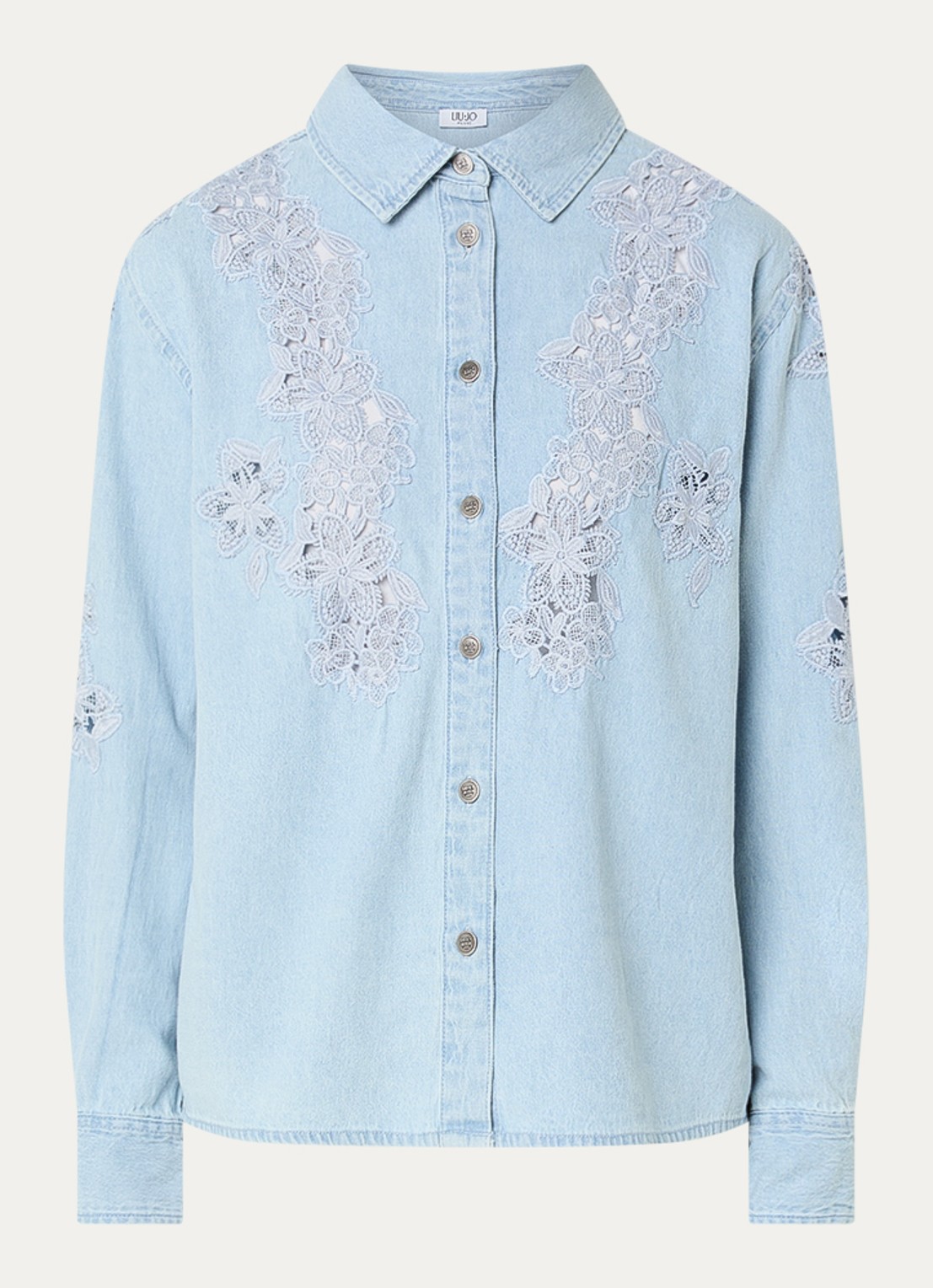 Liu Jo Blouse van chambray met broderie - voorkant indigo
