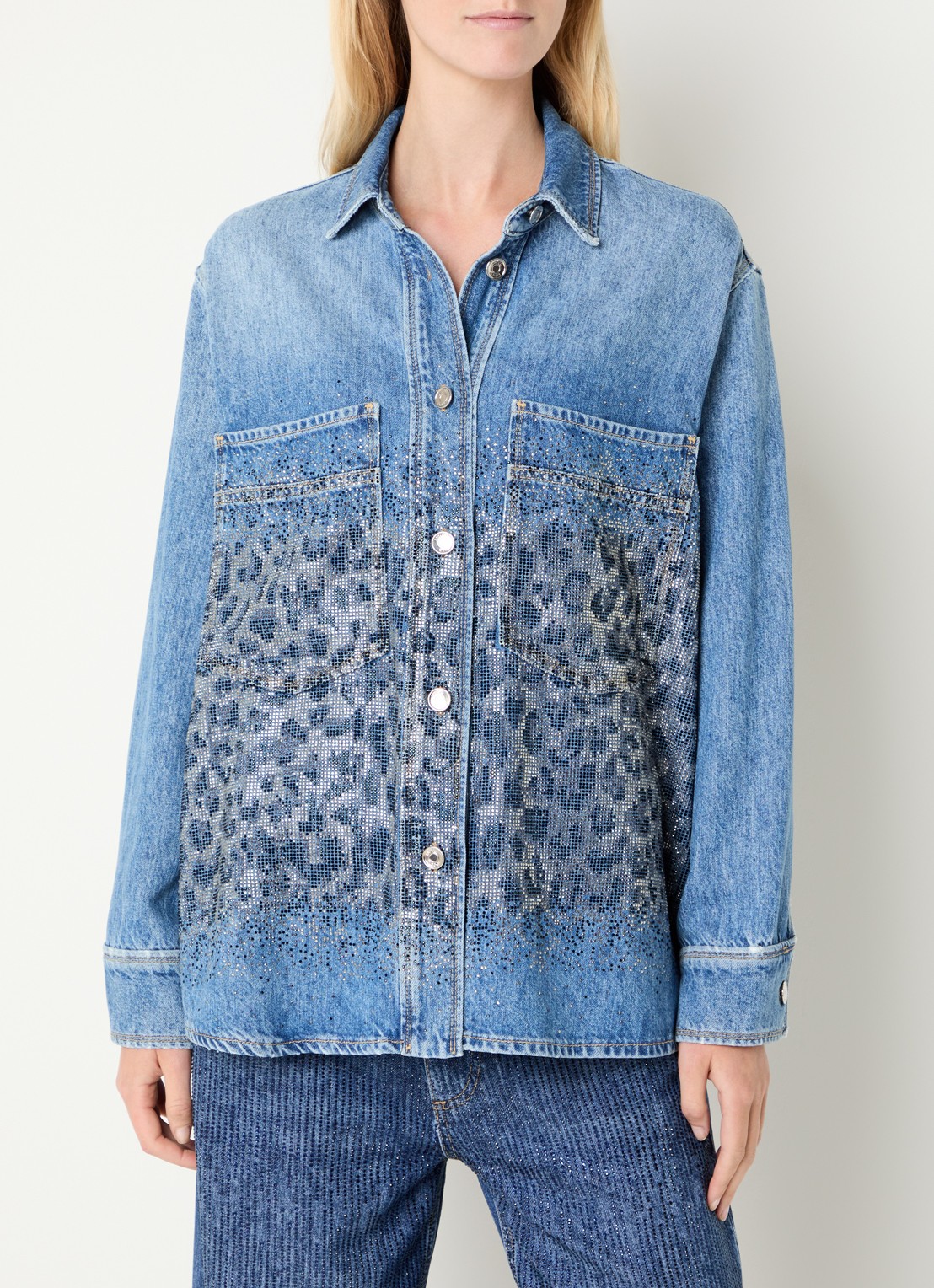 Liu Jo Blouse van denim met strass - detail 4 indigo