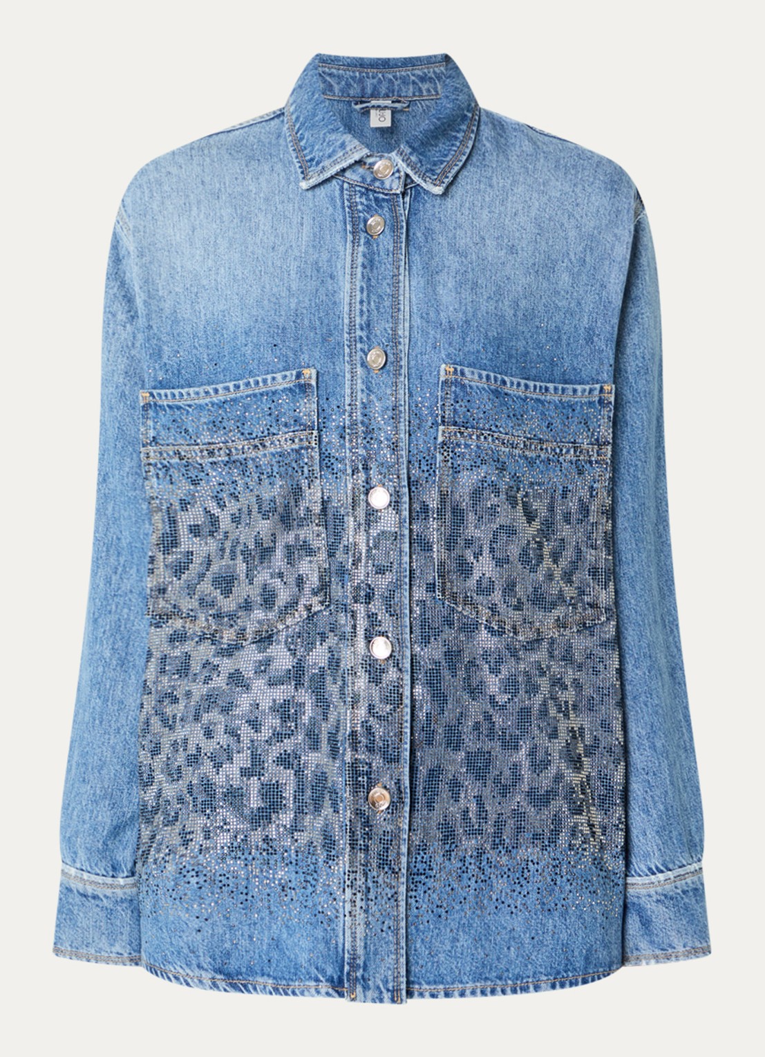 Liu Jo Blouse van denim met strass - voorkant indigo