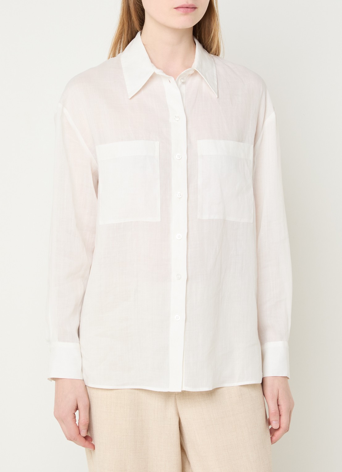 Liu Jo Blouse van linnen met borstzakken  - detail 4 gebroken wit