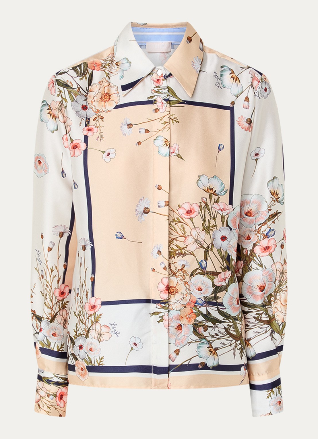 Liu Jo Blouse van satijn met bloemenprint - voorkant 3 beige