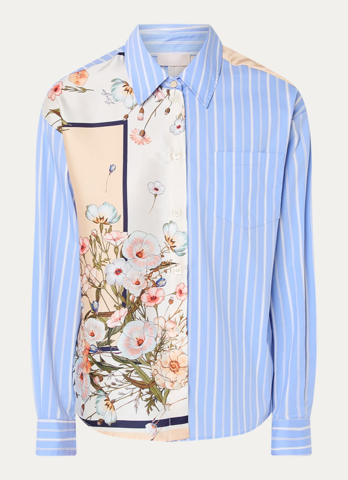 Liu Jo Blouse van satijn met bloemenprint - voorkant 2 donkerblauw
