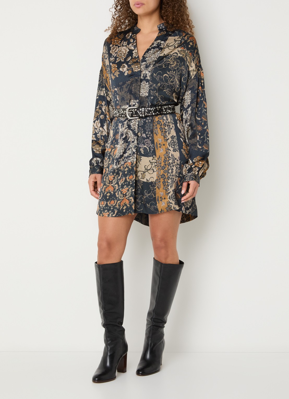 Liu Jo Blousejurk met print en ceintuur - voorkant 4 donkerblauw