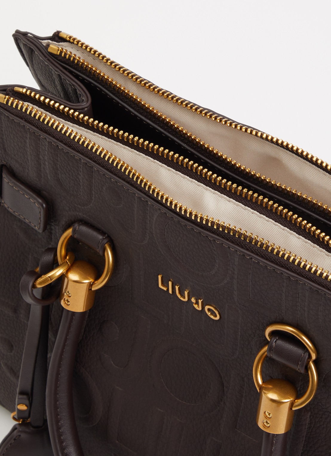 Liu Jo Boston handtas met logoprint en tasbedel  - detail 2 donkerbruin