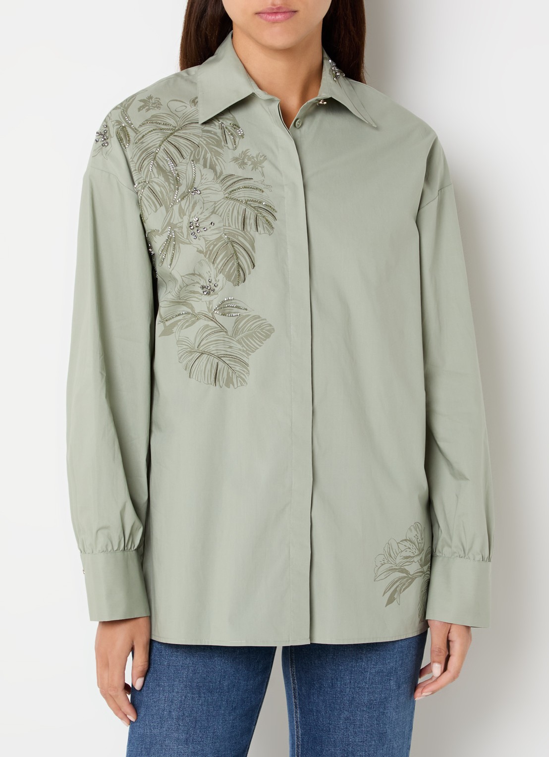 Liu Jo Camicia blouse met print en strass - detail 4 olijfgroen