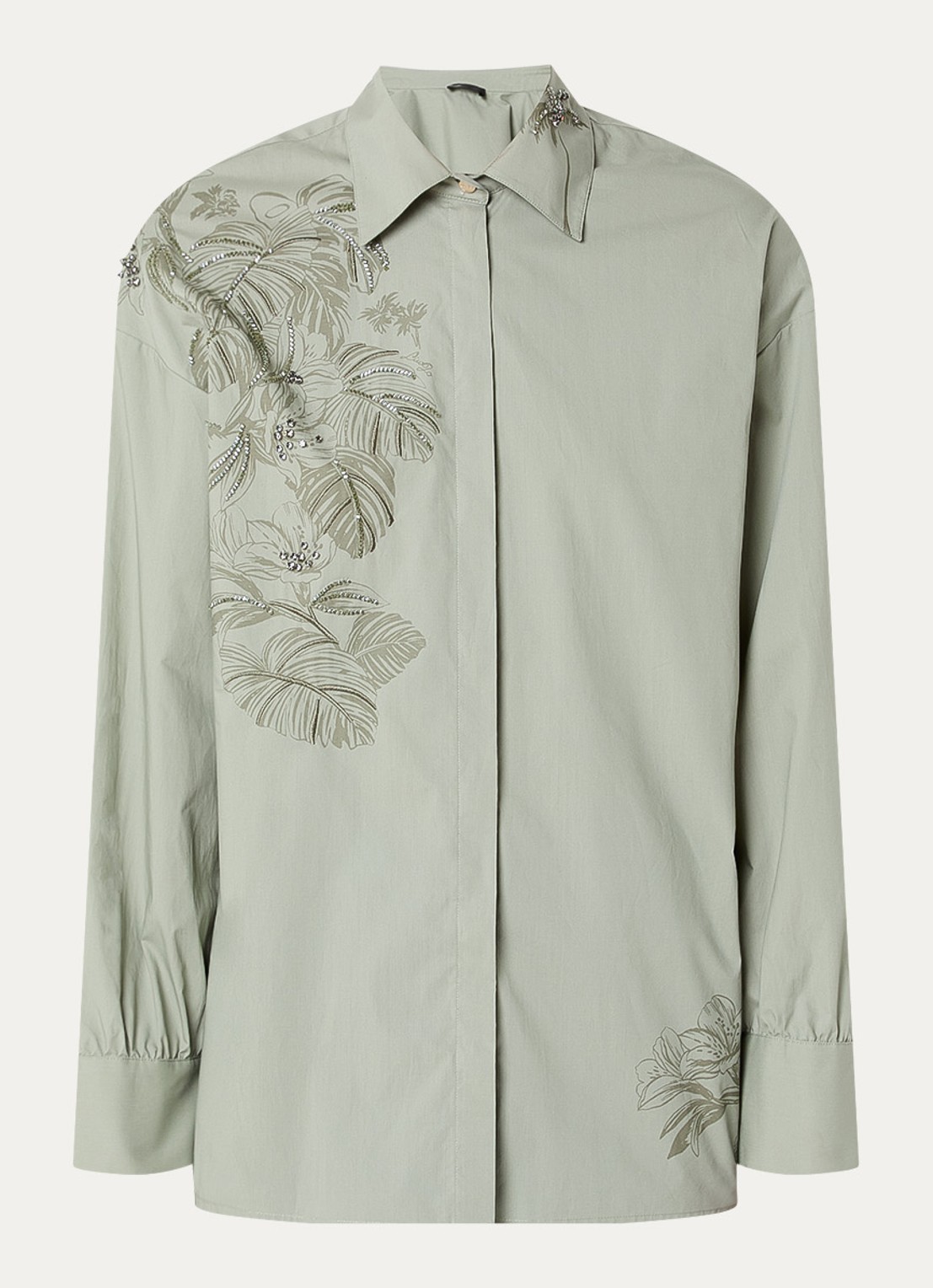 Liu Jo Camicia blouse met print en strass - voorkant olijfgroen