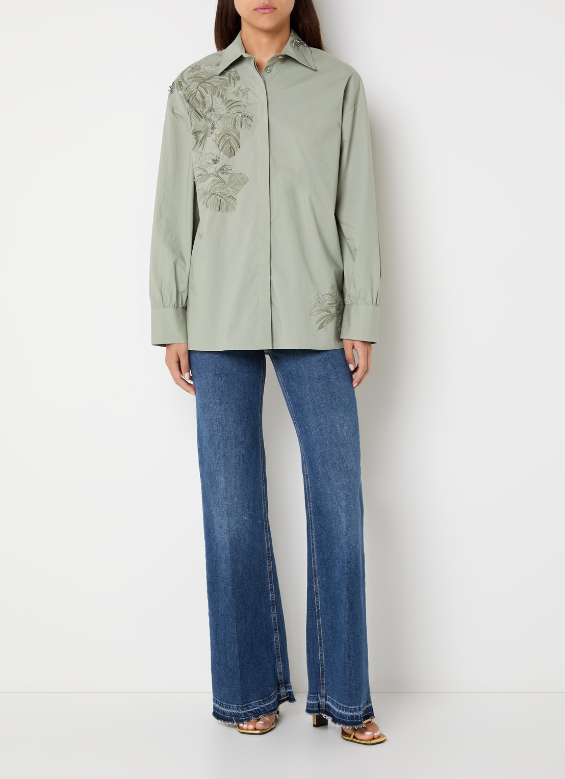 Liu Jo Camicia blouse met print en strass - voorkant 2 olijfgroen