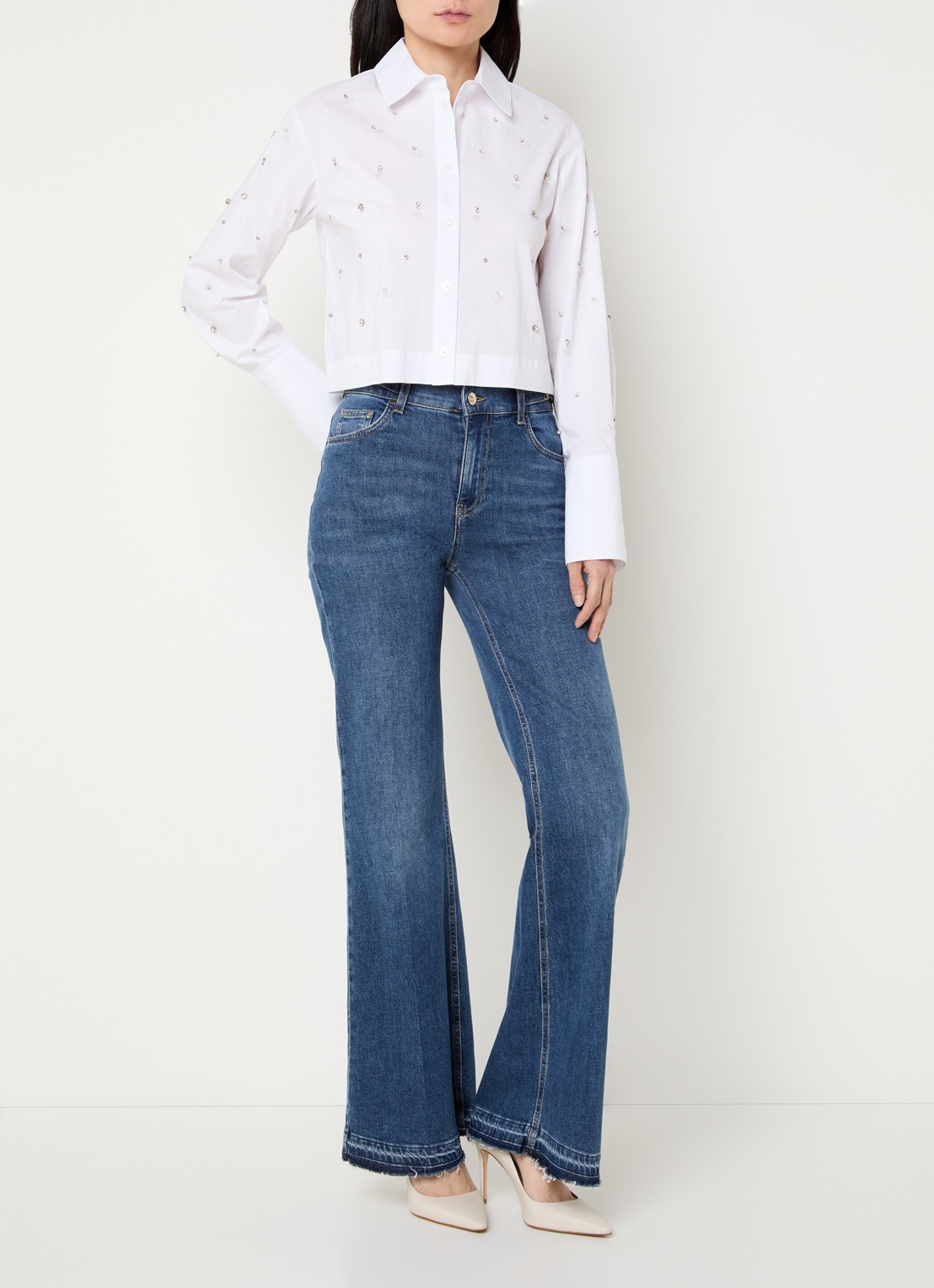Liu Jo Cropped blouse met strass - voorkant 3 wit