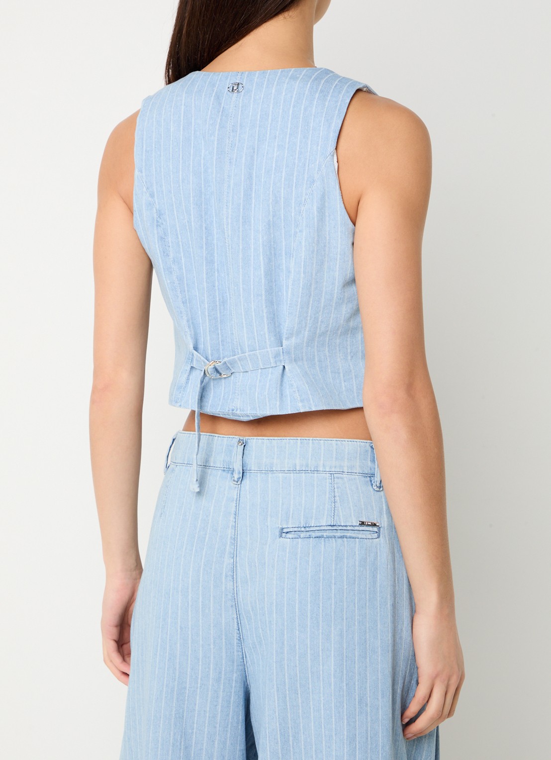 Liu Jo Cropped gilet met krijtstreep en V-hals  - achterkant indigo