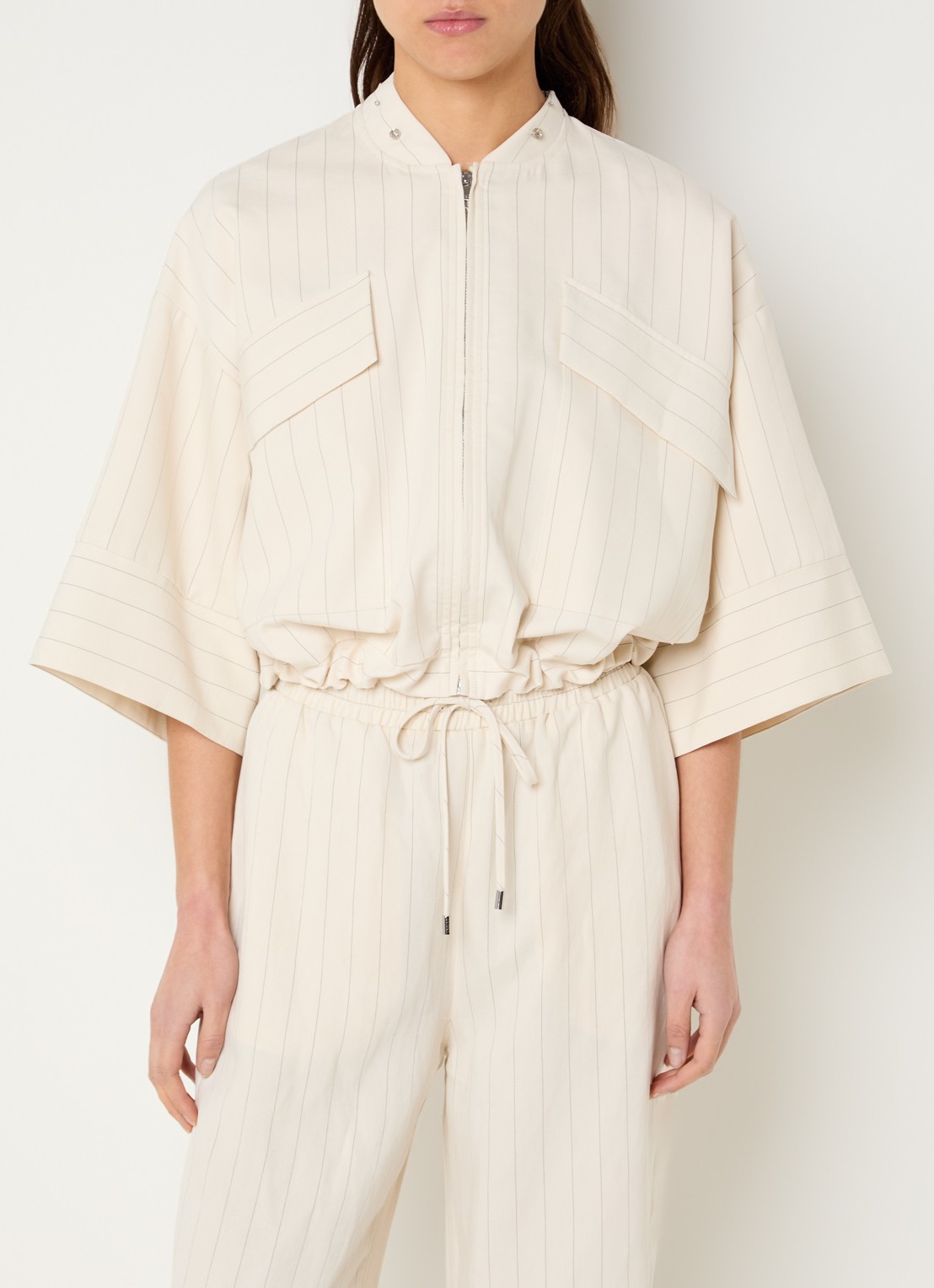 Liu Jo Cropped jack met streepprint en borstzakken - detail 3 creme