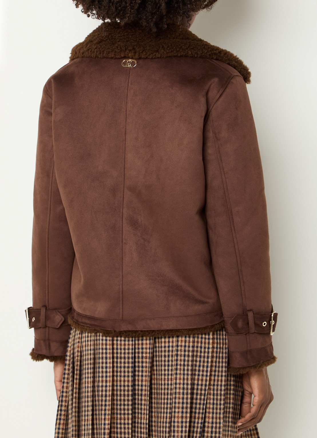 Liu Jo Double-breasted lammy coat van imitatiesuède met teddy voering - achterkant 4 chocoladebruin