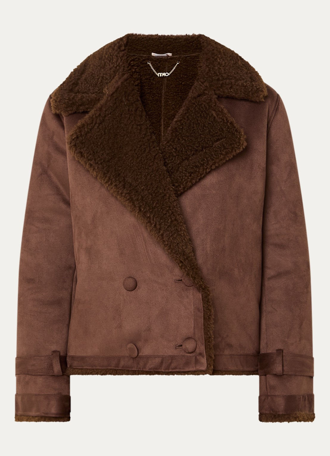 Liu Jo Double-breasted lammy coat van imitatiesuède met teddy voering - voorkant chocoladebruin