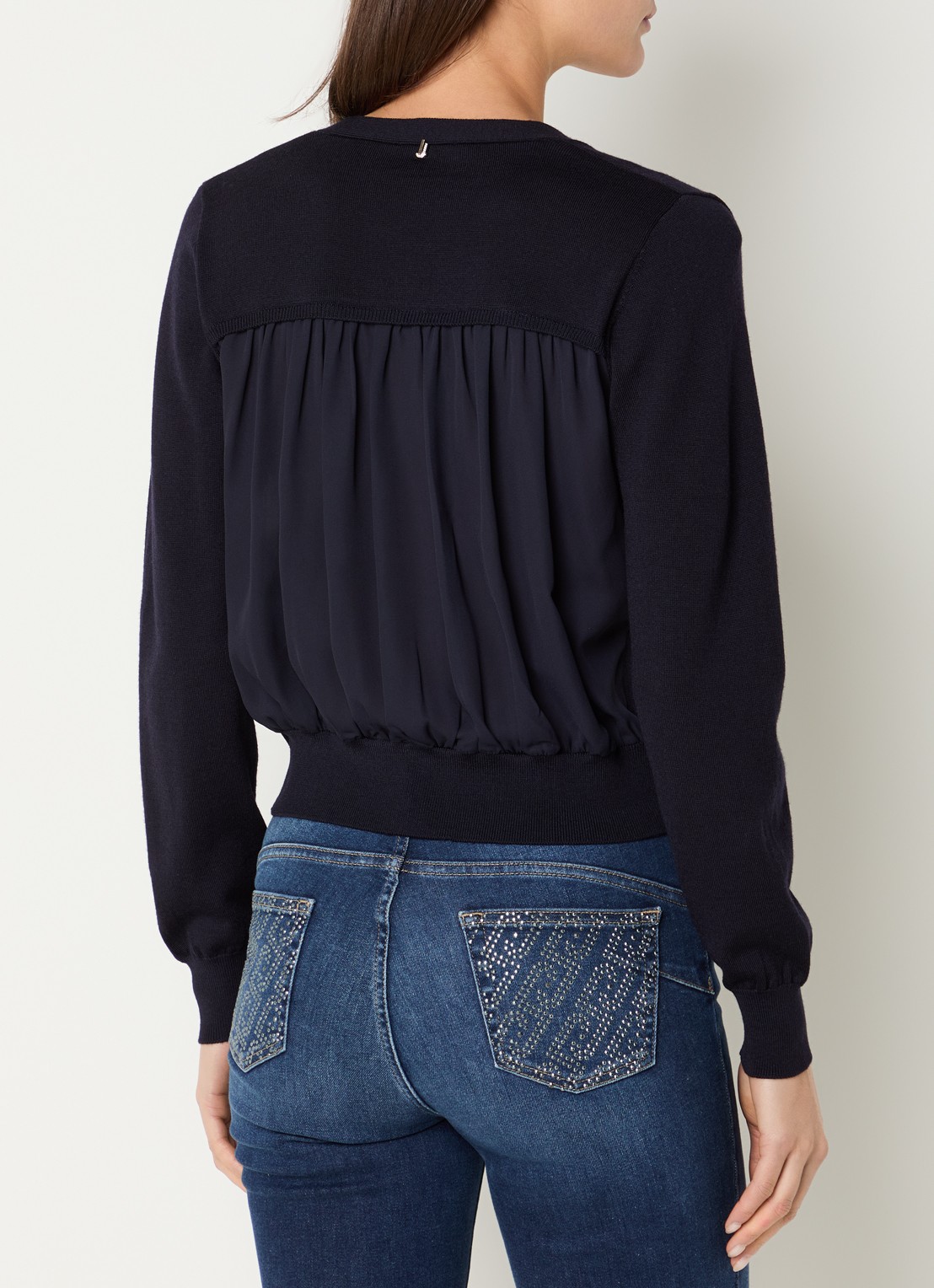 Liu Jo Fijngebreid vest van wol met strass - achterkant 4 donkerblauw