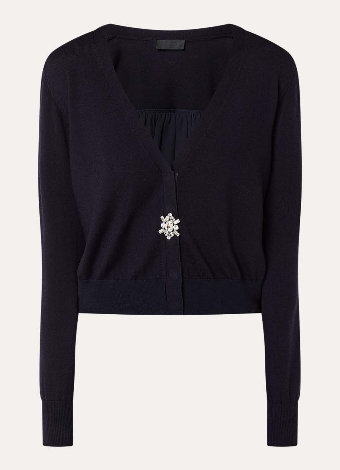 Liu Jo Fijngebreid vest van wol met strass - voorkant 2 donkerblauw