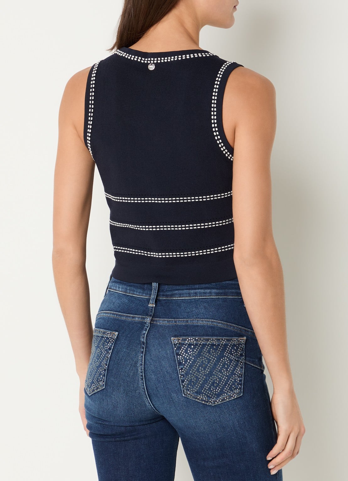 Liu Jo Fijngebreide crop top met borduring - achterkant donkerblauw