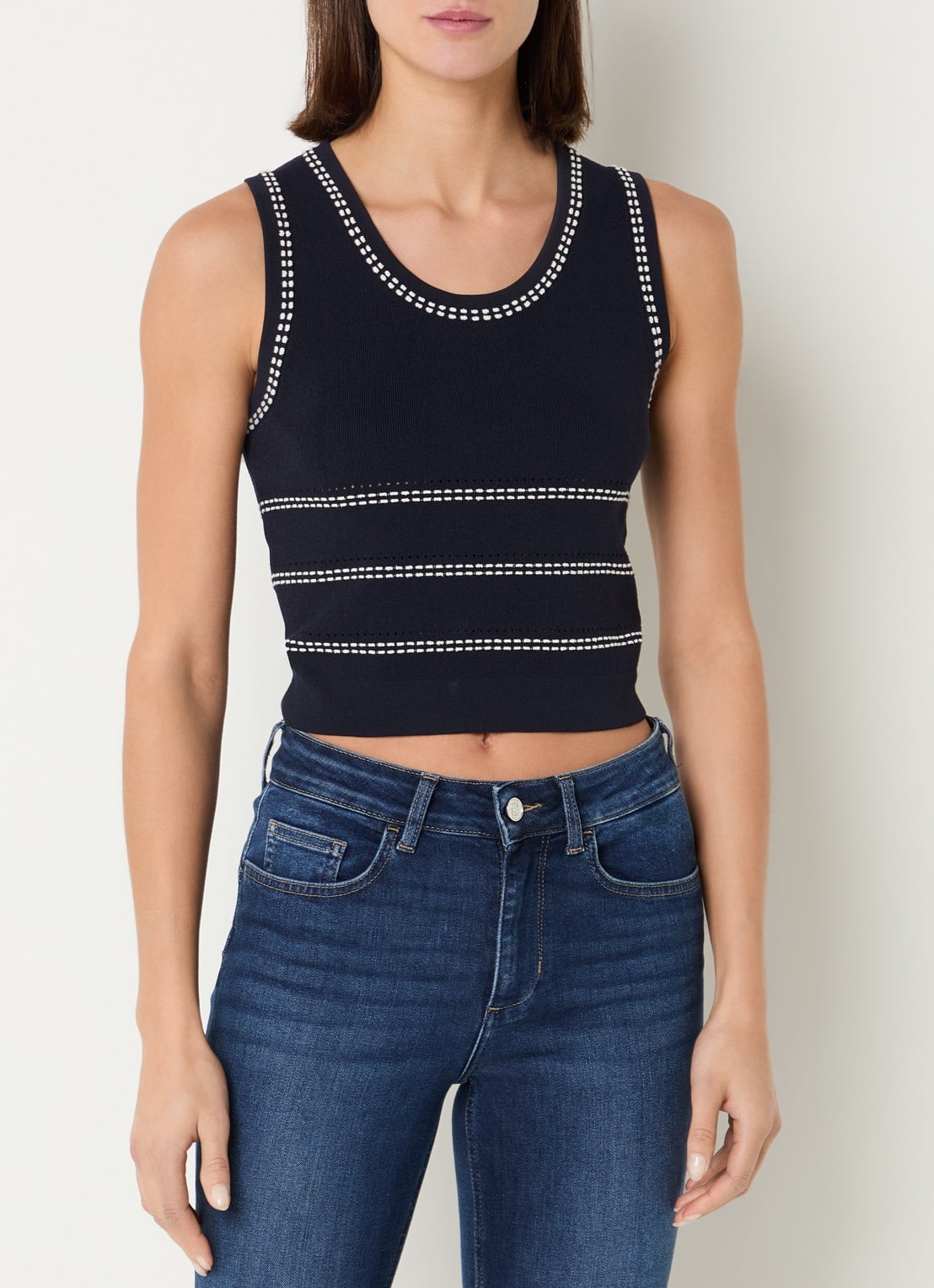Liu Jo Fijngebreide crop top met borduring - detail 2 donkerblauw