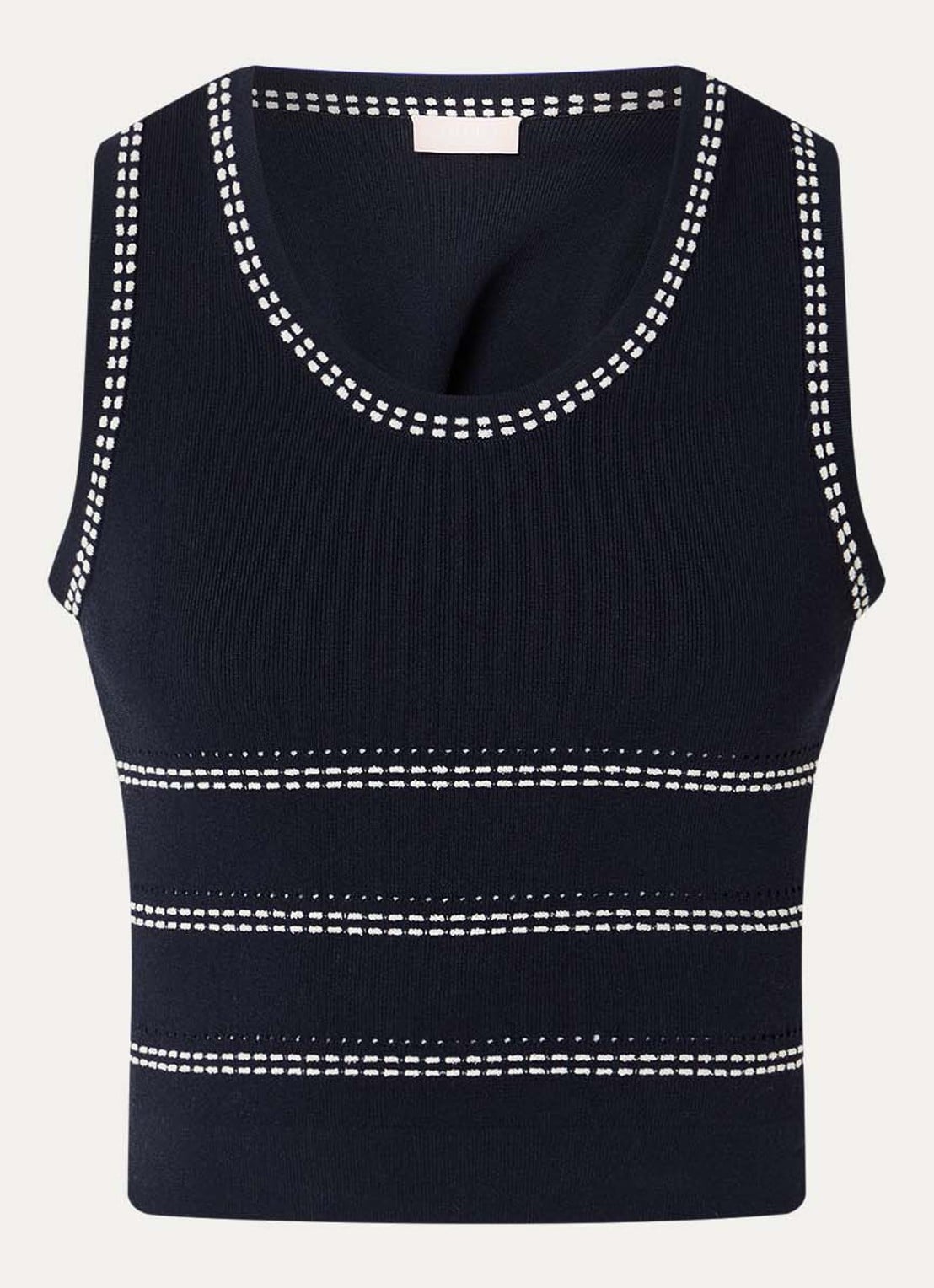 Liu Jo Fijngebreide crop top met borduring - voorkant 3 donkerblauw