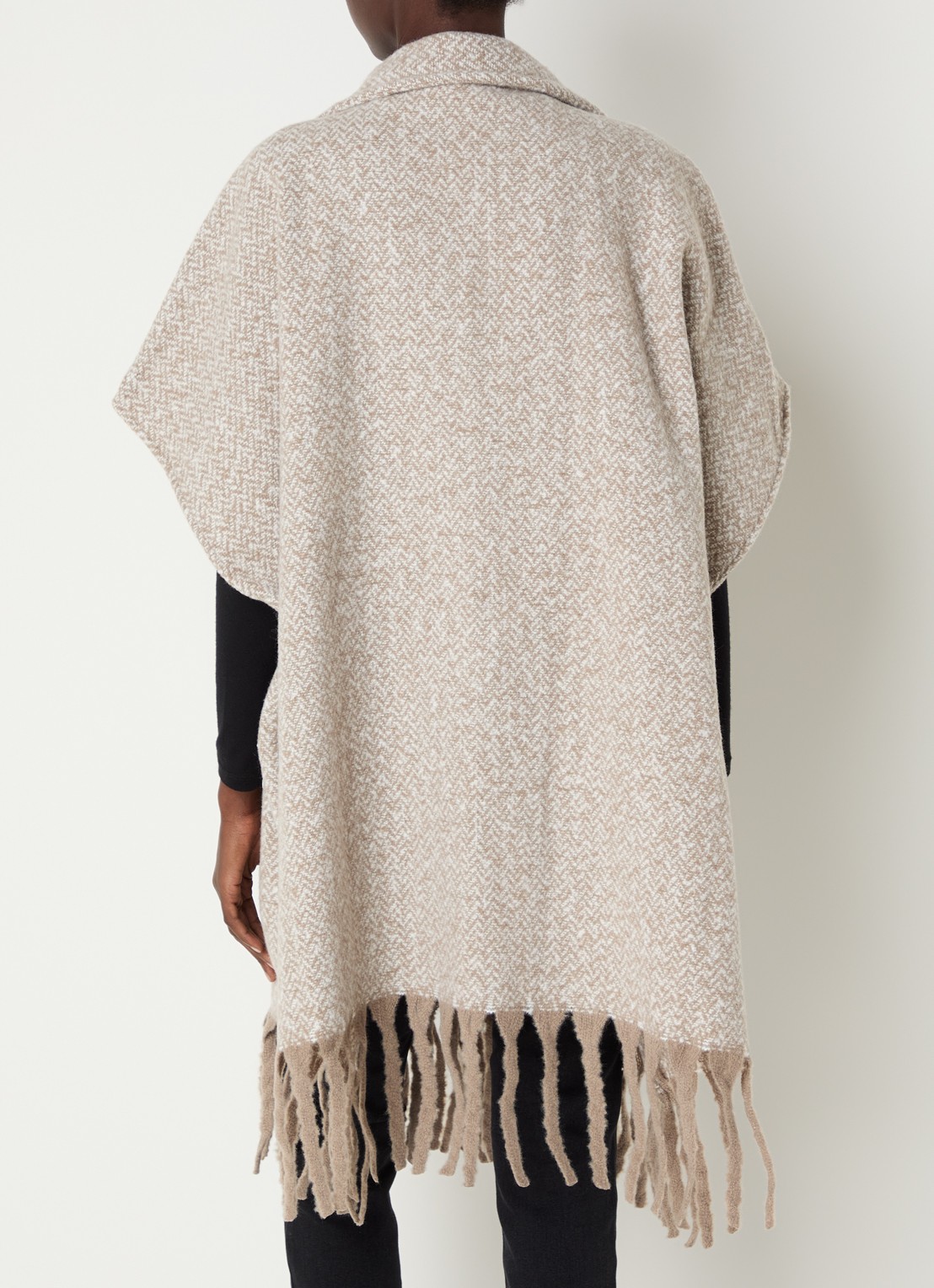 Liu Jo Fijngebreide poncho met gemêleerd dessin - achterkant bruin
