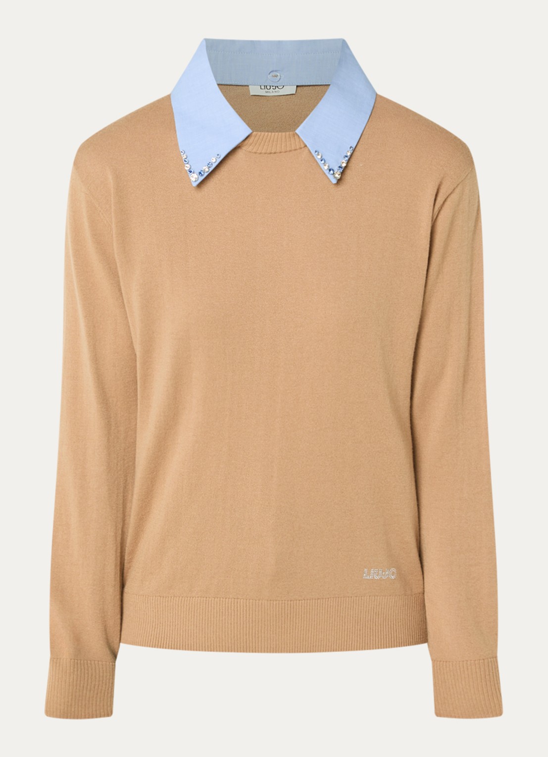 Liu Jo Fijngebreide pullover in wolblend met kraag - voorkant 3 camel