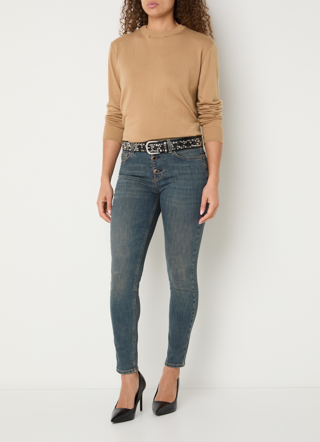 Liu Jo Fijngebreide pullover in wolblend met kraag - voorkant 4 camel